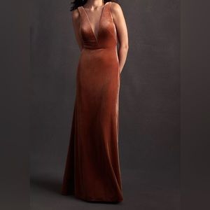 Jenny Yoo Logan Deep-V Velvet Column Gown